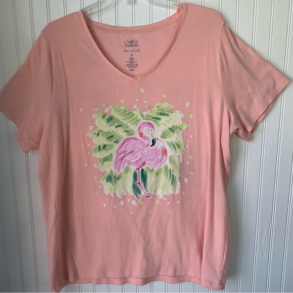 Croft & Barrow (1X) Women’s Plus Flamingo, V-Neck, Short Sleeve Classic Tee - Picture 2 of 4